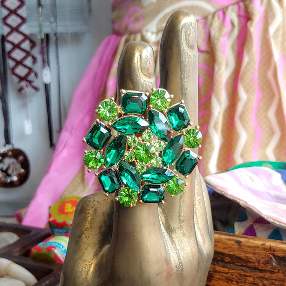 Gorgeous Large Emerald Green Cocktail Ring