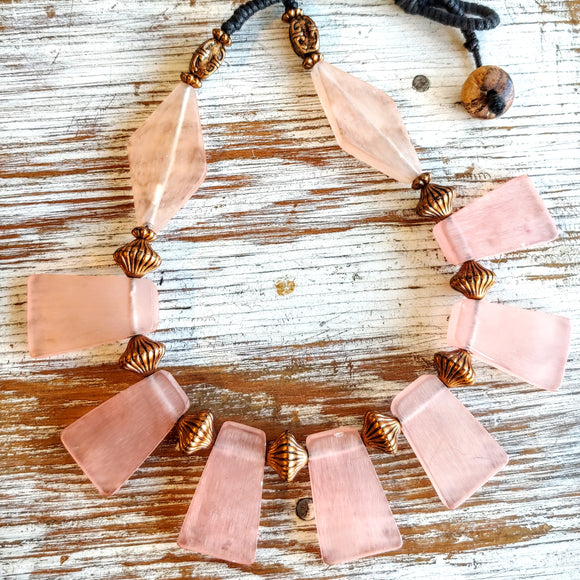 Soft Peach-pink Beaded Necklace